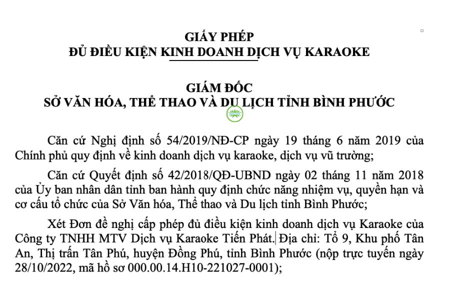 Giấy phép kinh doanh karaoke