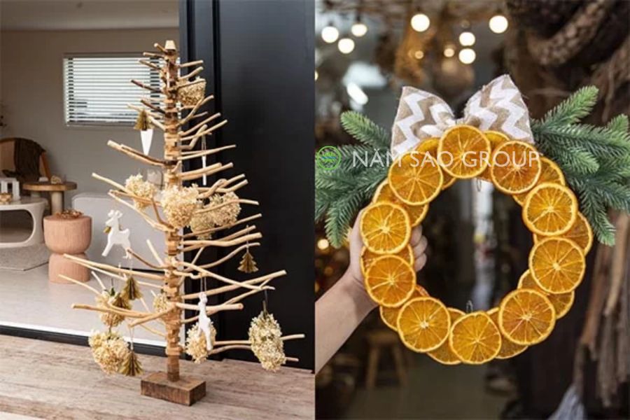 Trang trí quầy bar Noel với cây khô